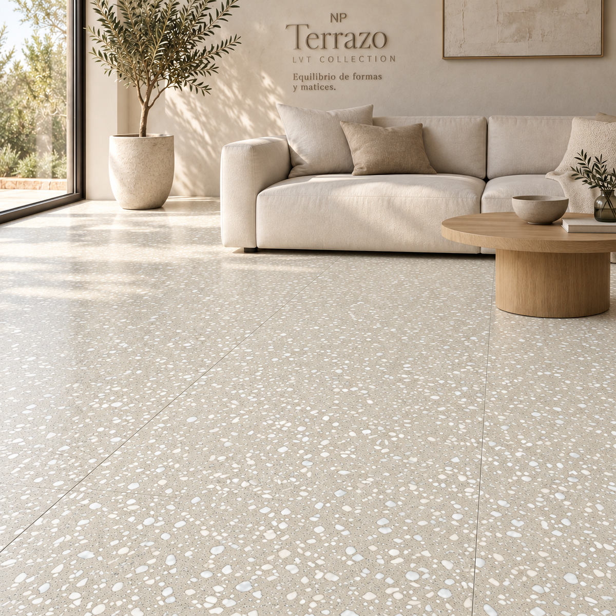 NP Terrazo — ambientación ilustrativa de la colección LVT