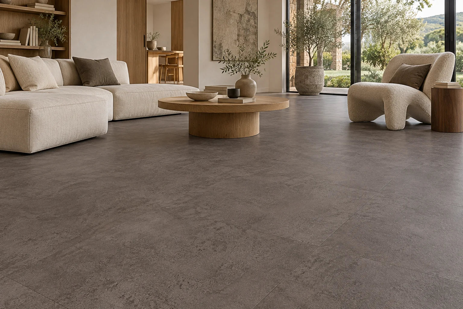 Living contemporáneo con piso Cemento Taupe de NP Studio